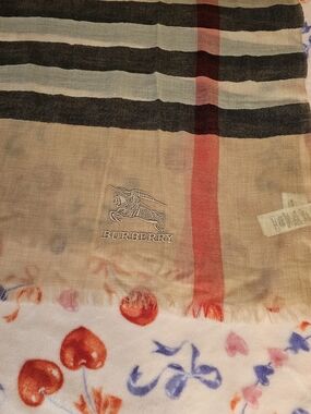 Burberry Classic Check Embroidered Logo Scarf in Beige and Red